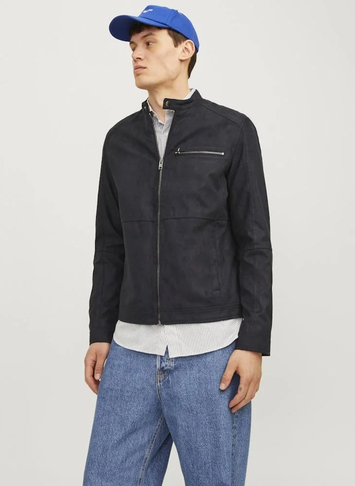 JACK & JONES solid zip through Biker jacket